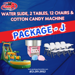 Water Slide, 2 Tables, 12 Chairs & Cotton Candy Machine