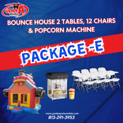 Bounce House, 2 Tables, 12 Chairs & Popcorn Machine