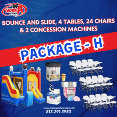 Bounce & Slide, 4 Tables, 24 Chairs, and Your Choice Of 2 Concession Machines