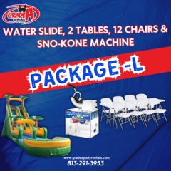 Water Slide, 2 Tables, 12 Chairs & Sno-Kone Machine