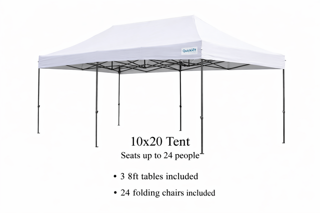 10 x 20 Tent, 3 x 8' Tables, 24 White Chairs