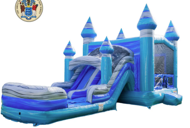 Ocean Blue Bounce House with Dual Lane Water Slide