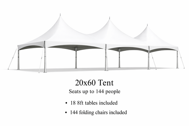 20 x 60 Tent, 18 x 8' Tables, 144 x Chairs - White