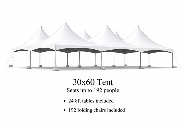30 x 60 Tent, 24 x 8' Tables, 192 x Chairs - White