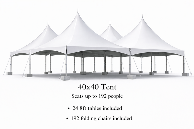 40 x 40 Tent, 24 x 8' Tables, 192 x Chairs - White