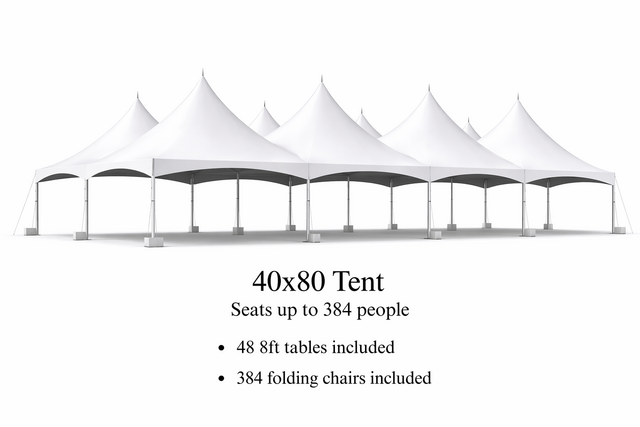 40 x 80 Tent, 48 x 8' Tables, 384 x Chairs - White