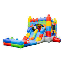 Block Double Slide Bounce House with Pool & Hoop