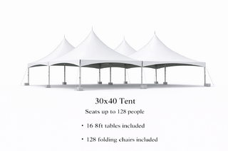 30 x 40 Tent, 16 x 8' Tables, 128 x Chairs - White
