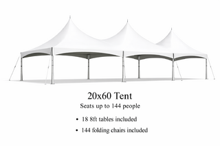 20 x 60 Tent, 18 x 8' Tables, 144 x Chairs - White