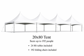 20 x 80 Tent, 24 x 8' Tables, 192 x Chairs - White
