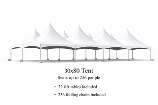 30 x 80 Tent, 32 x 8' Tables, 256 x Chairs - White