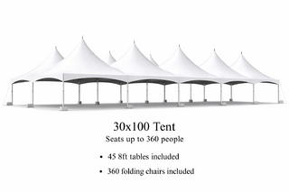 30 x 100 Tent, 45 x 8' Tables, 360 x Chairs - White