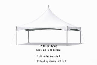 20 x 20 Tent, 6 x 8' Tables, 48 White Chairs