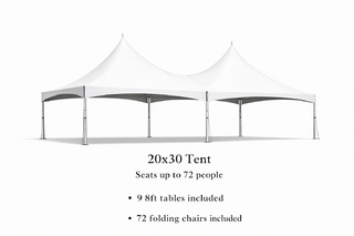 20 x 30 Tent, 9 x 8' Tables, 72 x Chairs - White