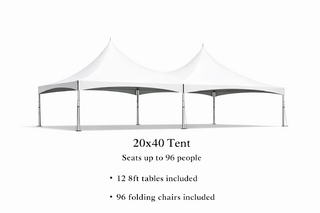 20 x 40 Tent, 12 x 8' Tables, 96 x Chairs - White