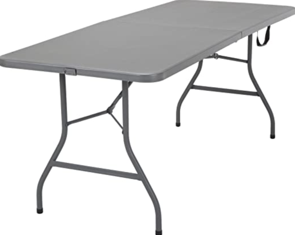 8ft Long Table Plastic Centerfold Gray