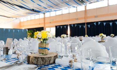 planners setting up a corporate event space