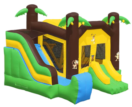 Jungle Bounce House with Slide & Basketball Hoop