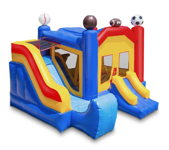 Sports Bounce House with Slide Basketball Hoop