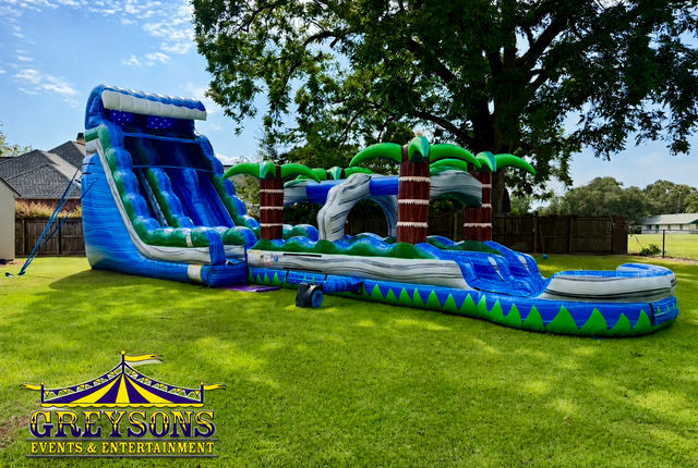 22Ft Dual Lane Tropical Blue Crush W/ 28Ft Slip N Slide 