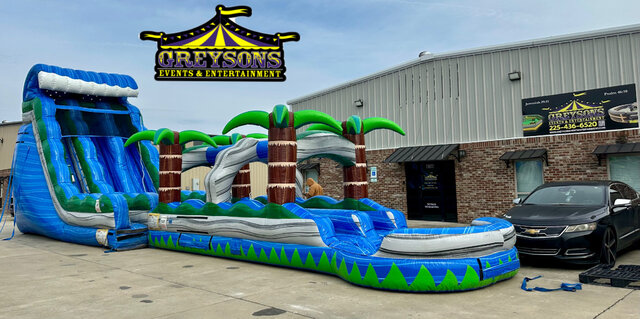 22Ft Dual Lane Tropical Blue Crush W/ 28Ft Slip N Slide 