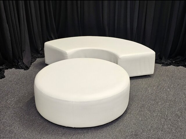 Curved Bench Ottoman with Round Ottoman - White