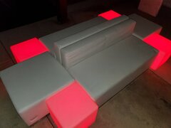 Modular lounge hub with LED cubes