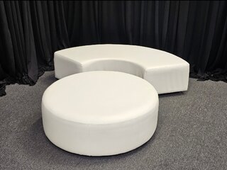 Curved Bench Ottoman with Round Ottoman - White