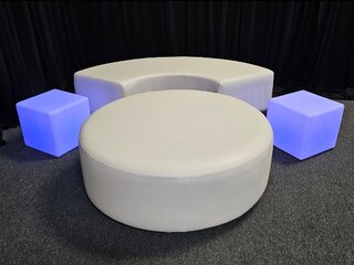 Curved Bench Ottoman, Round Ottoman & 2 LED Cubes - White