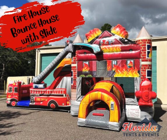 Fire House Bounce House with Double Lane Slide