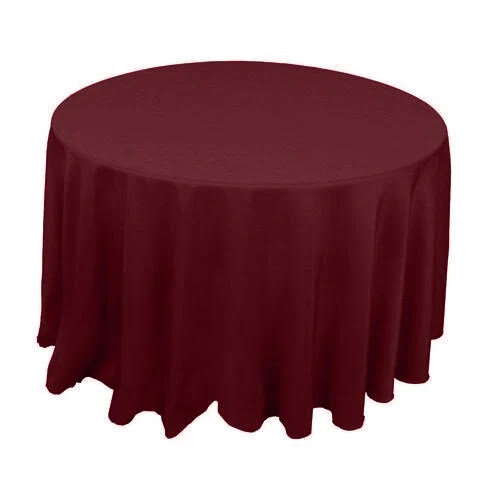 120 Inch Burgundy Polyester Round Tablecloth