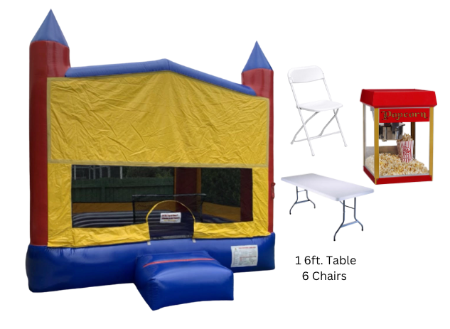 Castle Bounce House with 6ft Table 6 Chairs and Popcorn Machine