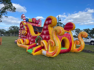 XL Santa Sleigh Bounce House With Slide 