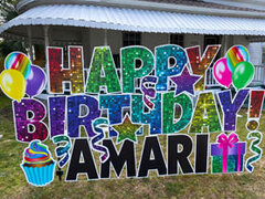 Happy Birthday Yard Card with Flair - Rainbow Glitter 