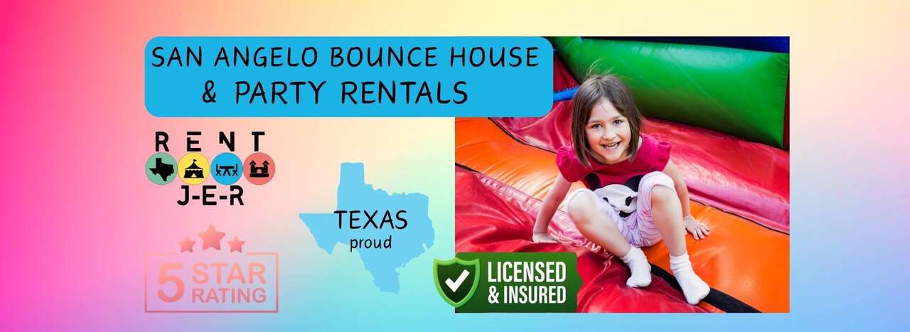 Children playing on a bounce house and water slide rental in San Angelo Texas backyard party Children playing on a bounce house and water slide rental in San Angelo Texas backyard party