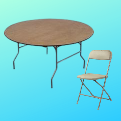5ft Round table w/ 8 Tan Chairs