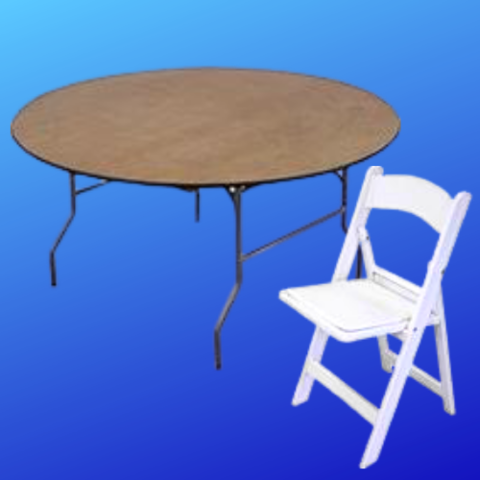 5ft round table w/ 8 padded garden chairs 