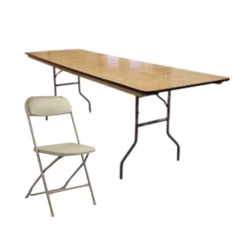 8ft rectangle table w/ 8 Tan chairs 