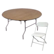 5ft Round table w/ 8 white Chairs