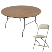 5ft Round table w/ 8 Tan Chairs