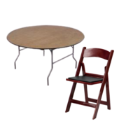 5ft round table w/ 8 Resin garden chairs (Mahogany)