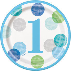 1st Birthday Blue Dots Plates- 7