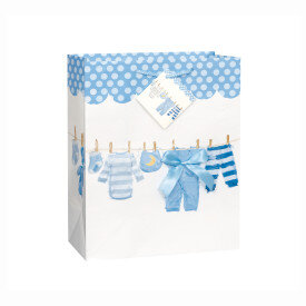 Baby Bow Clothesline Blue Large Gift Bag