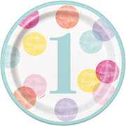 1st Birthday Pink Dots Plates-7