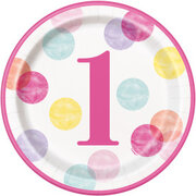 1st Birthday Pink Dots Plates-9