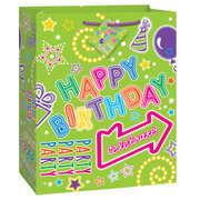 Neon Green Happy Birthday Gift Bag