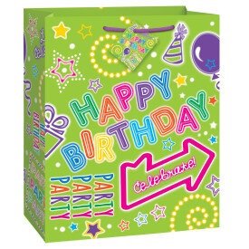 Neon Green Happy Birthday Gift Bag