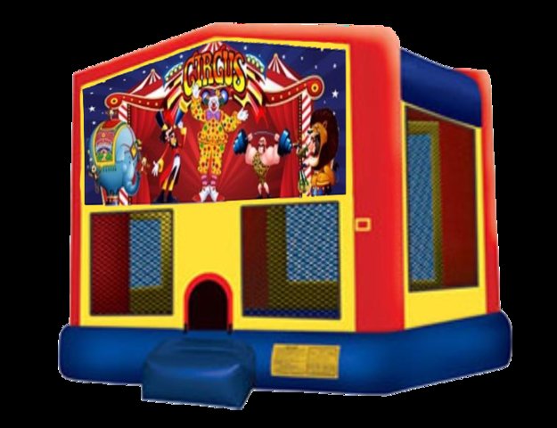 Circus Panel bounce On A Red And Blue Bounce House / With Basketball Goal