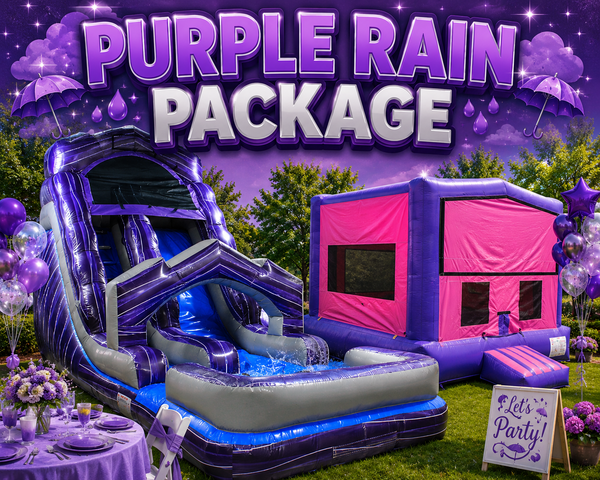 18 FT Purple Rain Dry Slide + Pink & Purple Bounce House House
