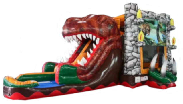 T-Rex Dinosaur Bounce House Combo With Double Lane Water Slide Slide